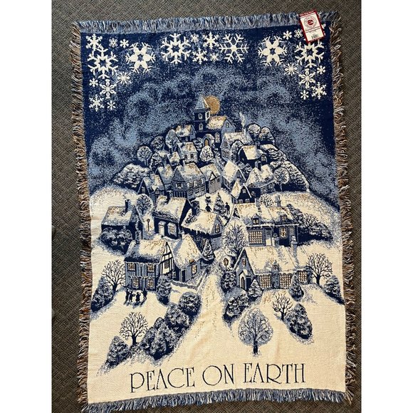 Holiday Throw Blanket Night Village Peace on Earth by The Rug Barn Snow Church - Picture 9 of 9